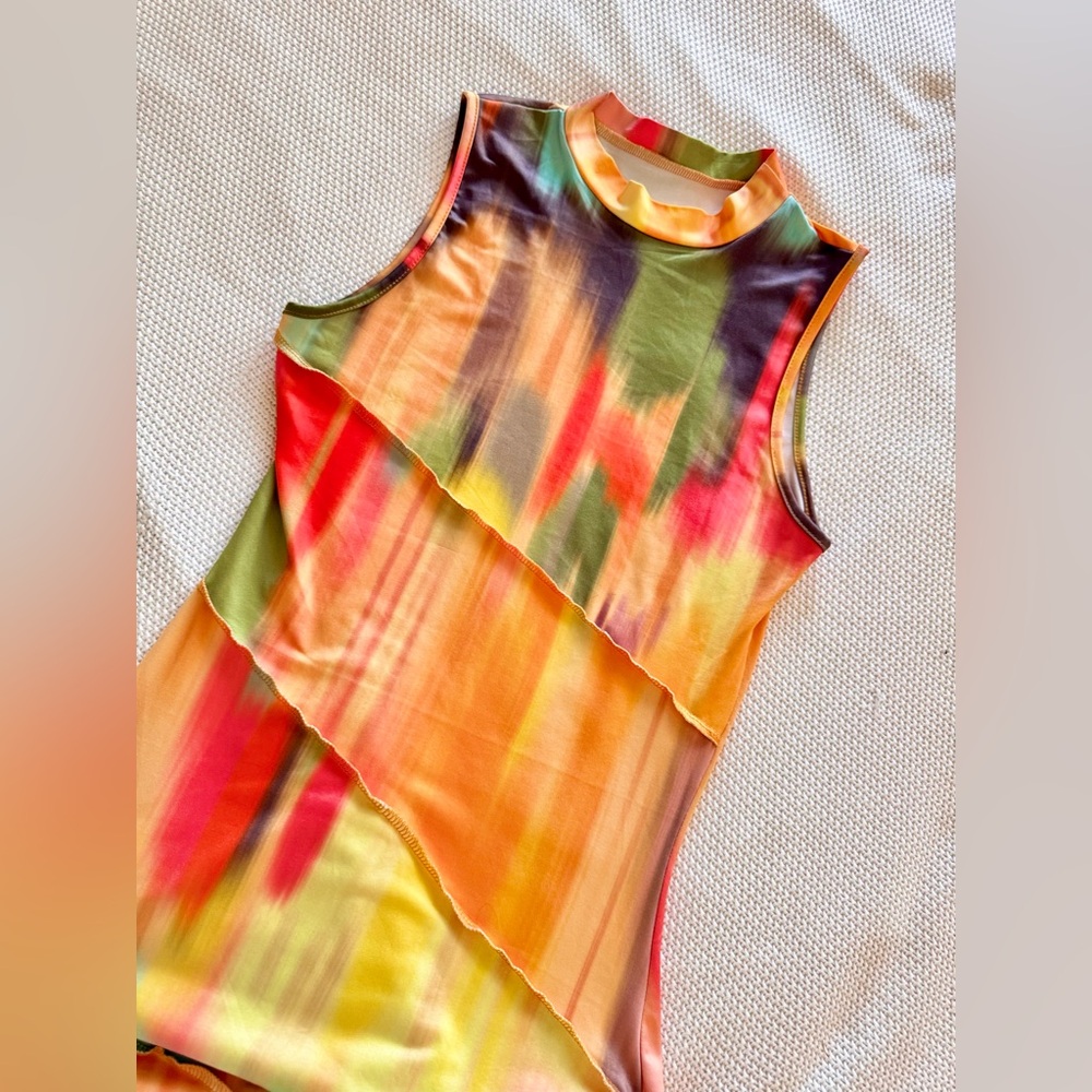 Bodycon Stretchy Multicolor Sleeveless Maxi Dress w Mock Neck - Picture 12 of 16
